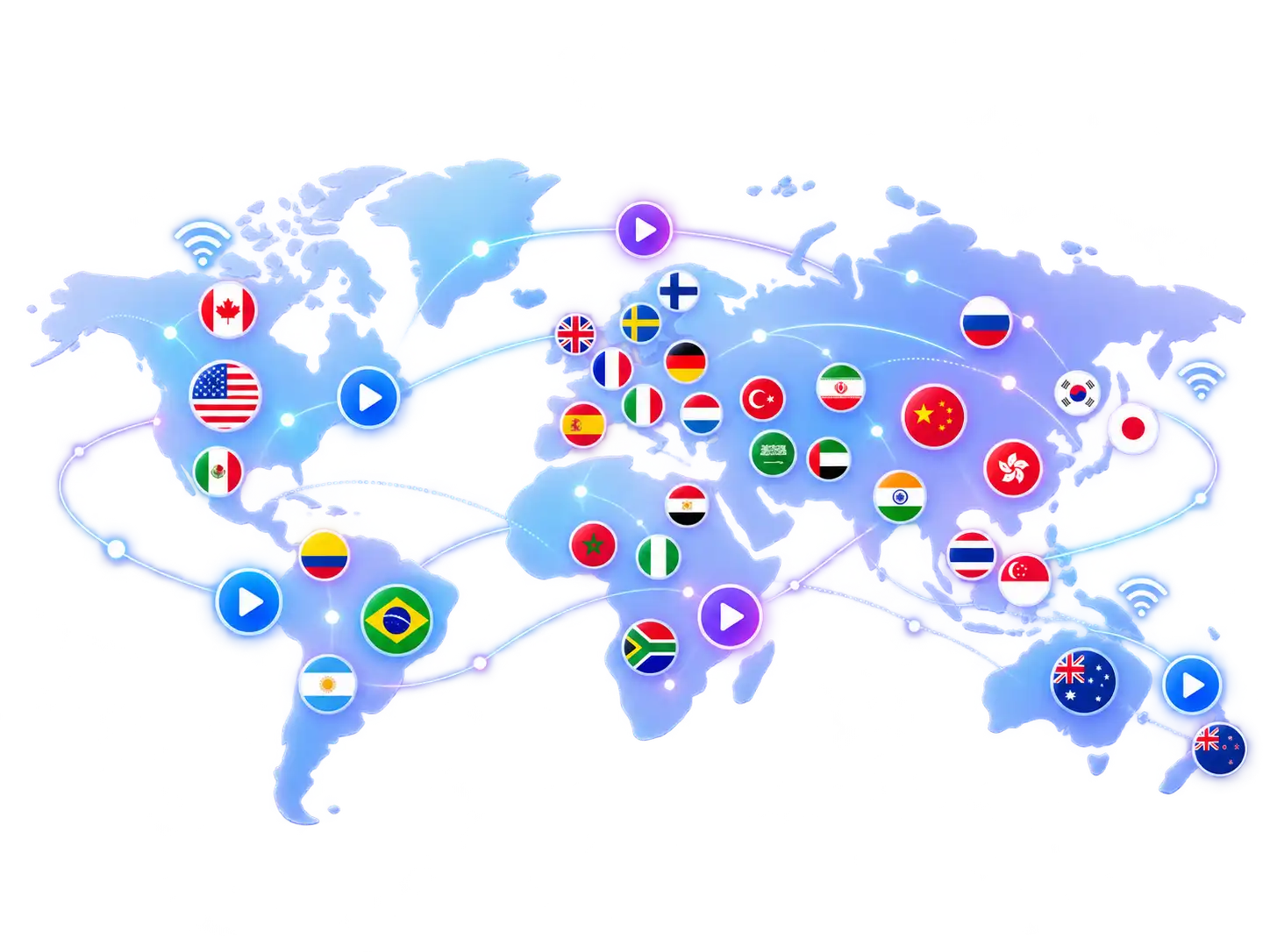 Buzz IPTV world map showing global live channel coverage and ultra low latency Canadian servers